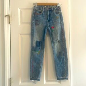 Embroidered Blue Jeans with Patches